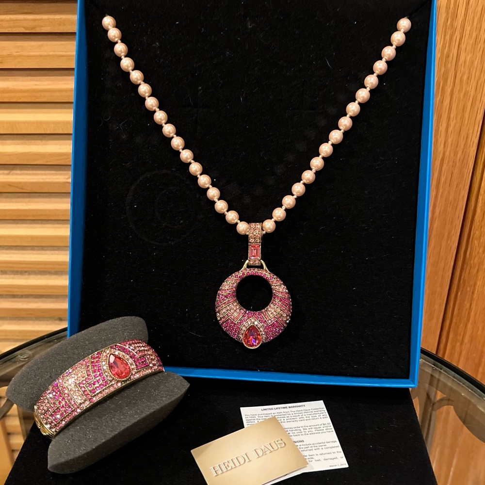 Heidi Daus Pink Pearl & Crystal Necklace/Bracelet Set NWT 💗💎